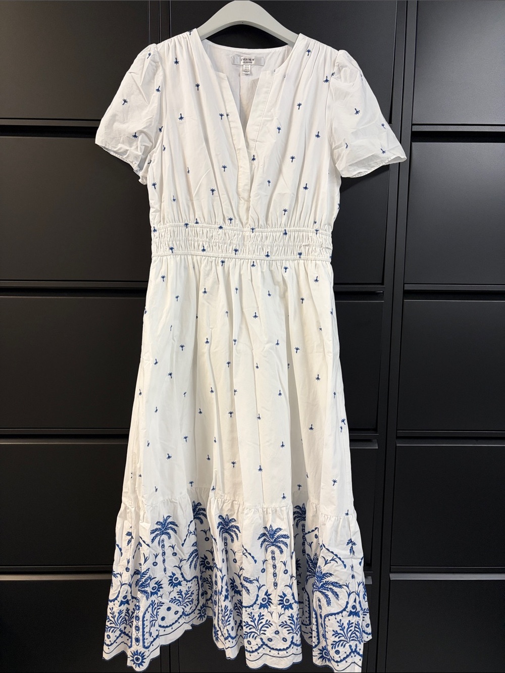 Ever New White Maxi Dress with Blue Embroidery